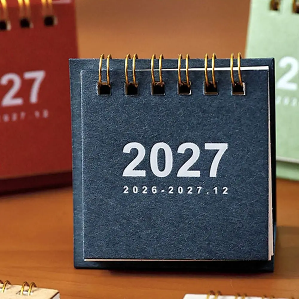 New Mini 2027 Desk Calendar Double Coil Standing Base Mini Calendar Flip Calendar Daily Planning