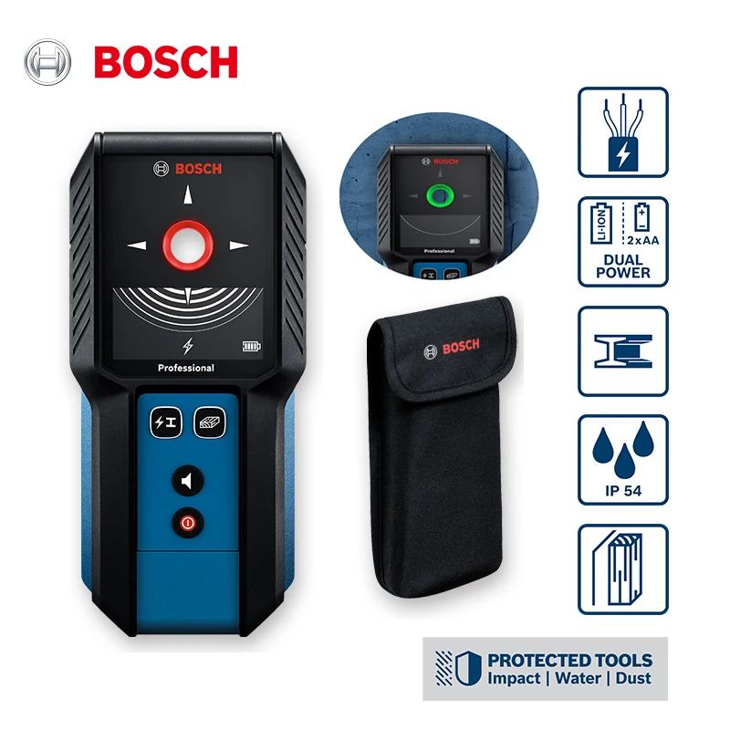 Bosch GMS 120-27 Digital Wall-Scanner LED Indicator Warning Tone Professional Wall Detector Stud Finder for Wood Metal Live Wire