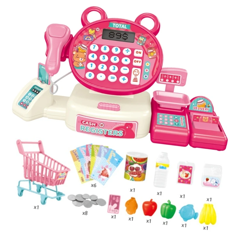 Girls Simulation Cash Register Toy Plastic Pretend Play Shopping Toy Supermarket Scanner Imaginative Shopping Set