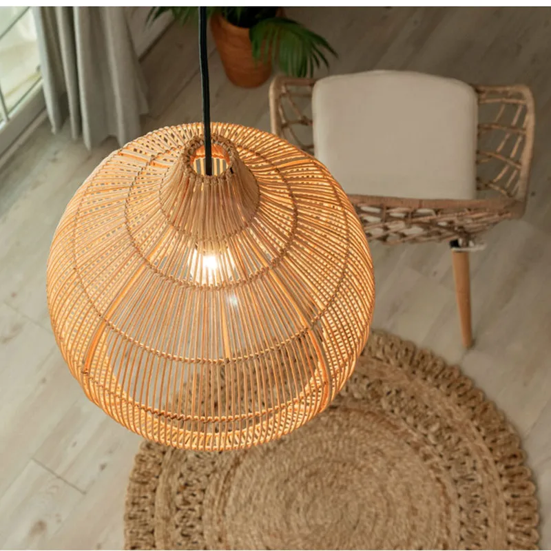 Japanse Handgemaakte Rotan Geweven Hangende Lamp Homestay Theehuis Landelijk Retro Decoratieve Verlichtingsarmaturen Creatieve Ontwerper Kunst