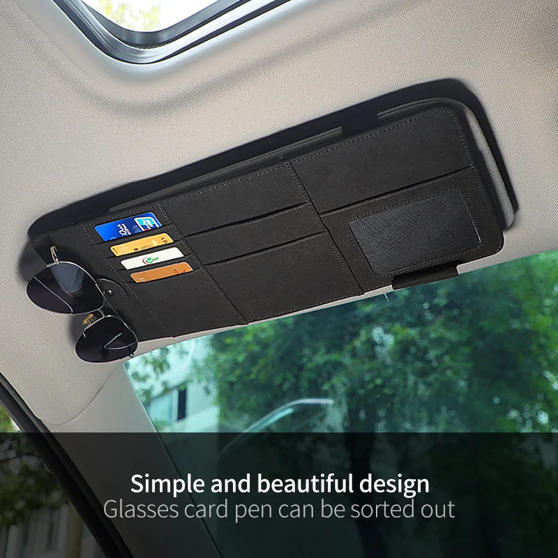 Car Sun Visor Glasses Clip Car Suede Storage Bag Sunshade Cover Ticket Pen Card Holder Drivers License Document car Accessories