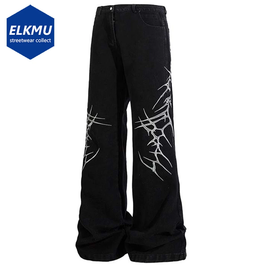 

Embroidery Baggy Jeans Men Black Loose Flared Denim Pants Streetwear Vintage Harajuku Hip Hop Jeans Trousers