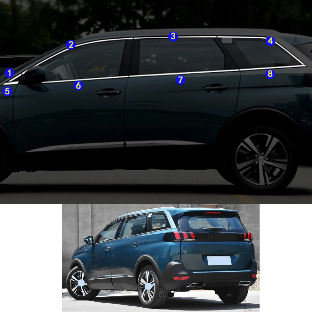 

For Peugeot 5008 2017 2018 2019 2020 2021 Car Sticker Garnish Pillar Window Middle Strip Trim Frame Hoods