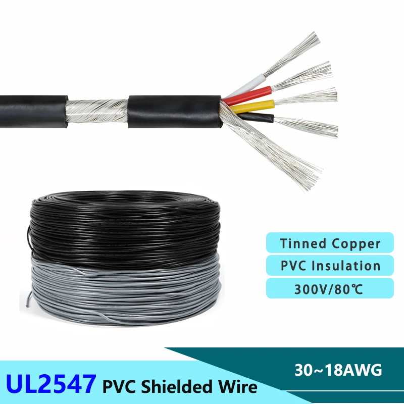 UL2547 Signal Shielded Cable 32 30 28 26 24 22 20 18 AWG Amplifier Channel Audio Copper Wire Cord Headphone DIY Control Line