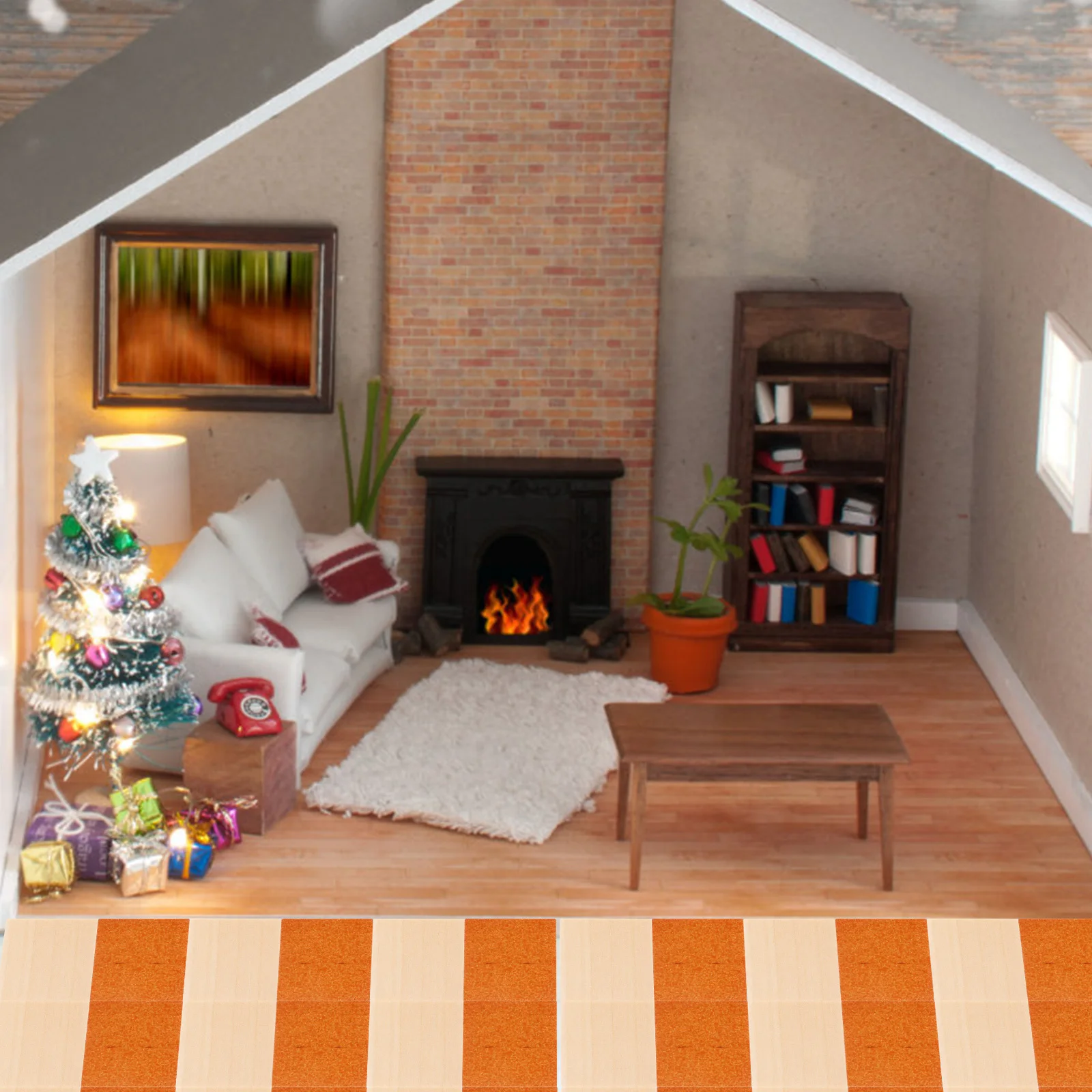 

48 Pcs House Wooden Checkerboard Floor Dollhouse Decoration Model Flooring Mini Decorations for Simulated Diy
