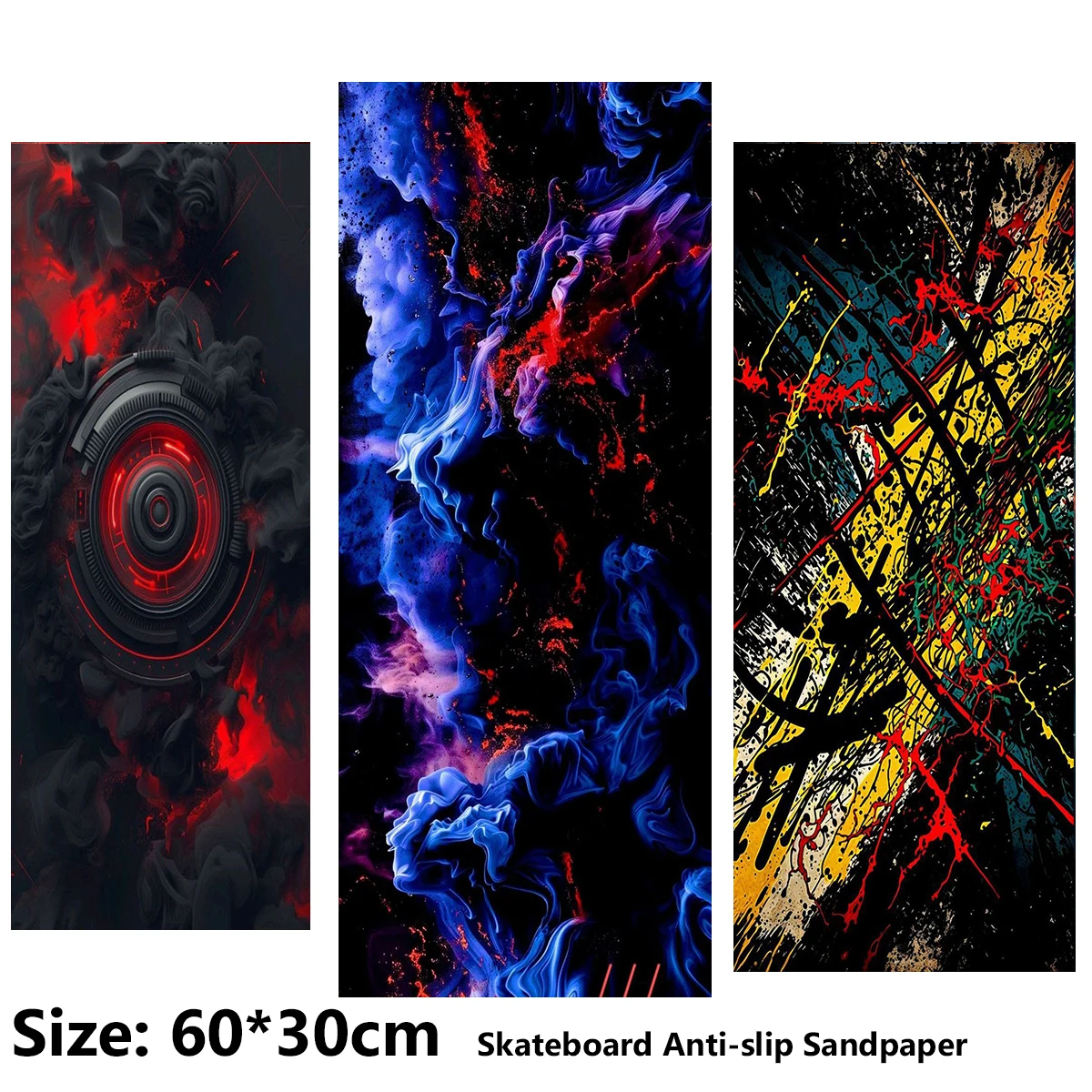 ElecStric Scooter Anti-slip Sticker Sandpaper Skateboard Grip Tape Sheet 60*30cm Abstract Texture Graffiti Pattern