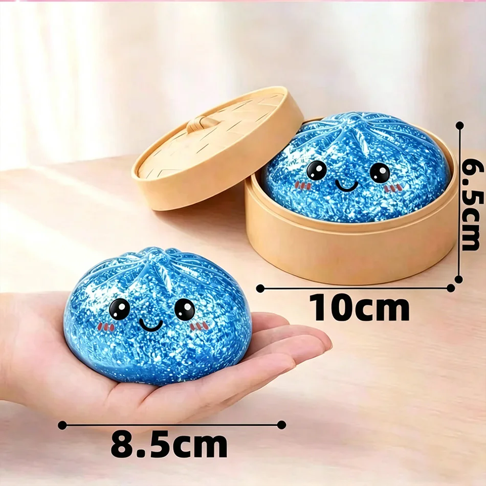 Bunte 6-Stil-Glitzer-Dumpling-Squishy-Spielzeuge mit Box – Sensorisches Dumpling-Quetschspielzeug zur Stresslinderung