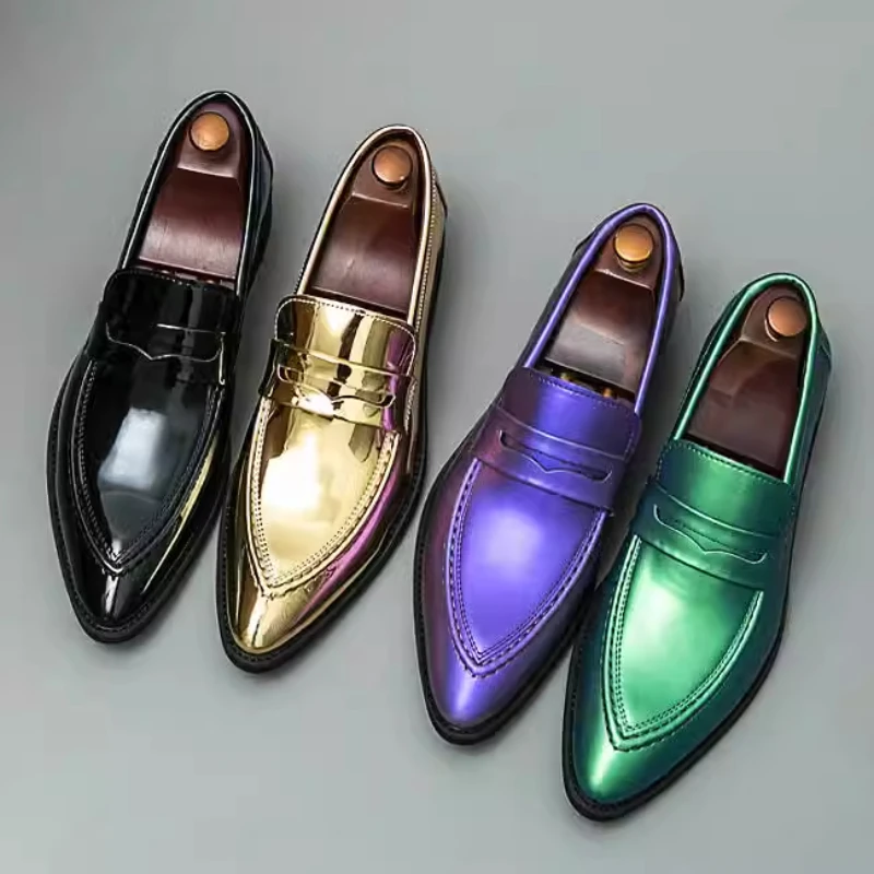 

British Style Men Leather Dress Loafers Fashion Breathable Men Wedding Party Formal Shoes Slip on Men Flats Moccasins