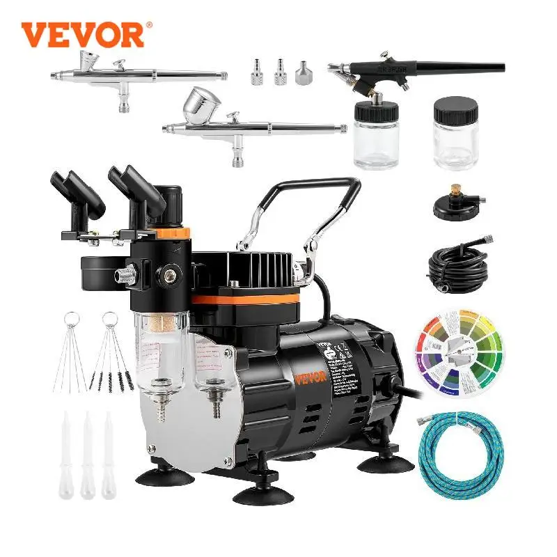 VEVOR Professional Dual-Action Airbrush Kit 120W Electric Spray Gun Air Brush Painting Set Art Nail Tattoo Makeup Model Sprayer