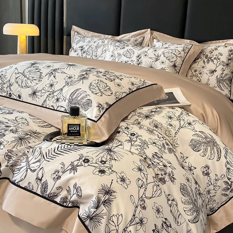 4pcs French Cotton Pastoral Flower Duvet Cover 200x230 220x240 Bed Sheet Sheet Vintage Floral Bedding Four Seasons