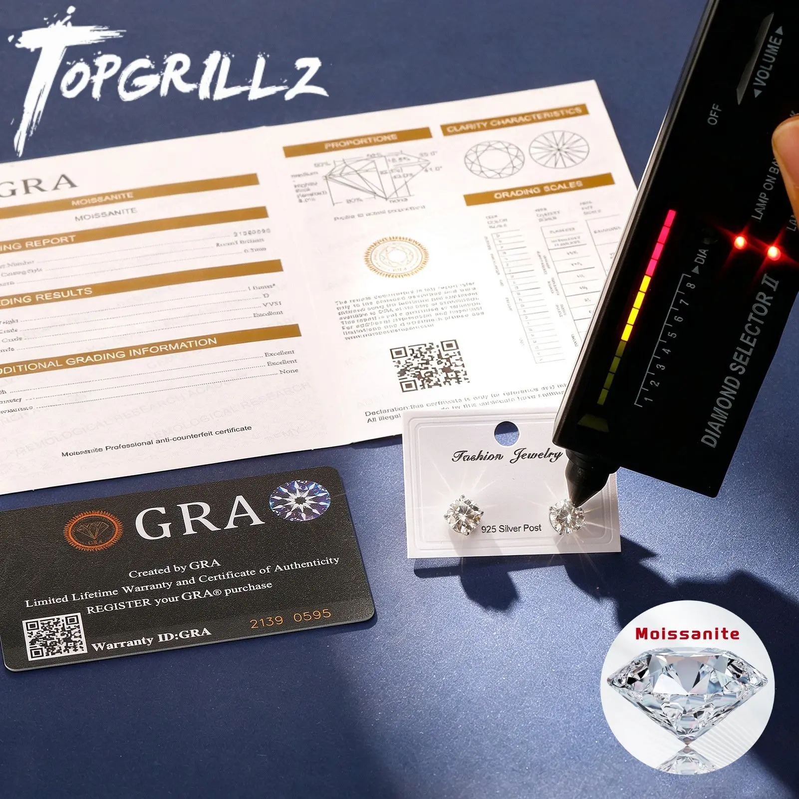 Pendientes de Cobre con Moissanita TOPGRILLZ, 3-8mm, Aguja de Plata 925, Certificado GRA, 4 Puntas, Color D, Joyería Brillante, Regalo para Hombres y Mujeres
