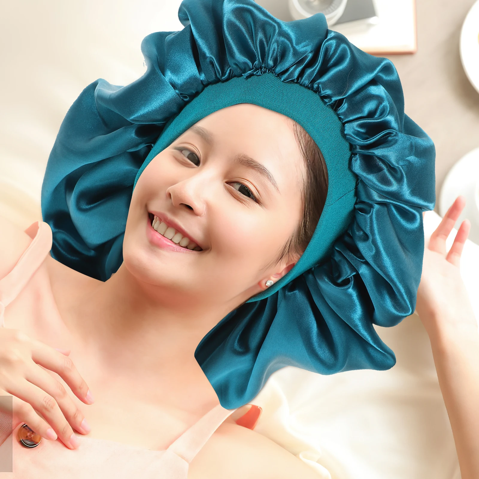

2pcs Elastic Sleep Hat Women Decorative Elastic Sleeping Hat Extra Large Blue Anti Hair Damage Bonnet Curly Hair Home