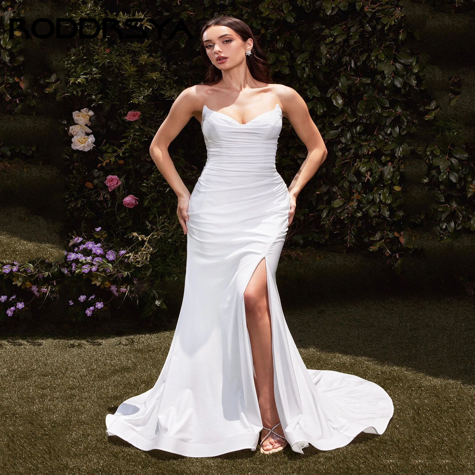 

Simple Mermaid Sweetheart Wedding Dress Sleeveless Elegant High Slit Strapless Ruched Wedding Gown Bride Gowns 2025 Customized