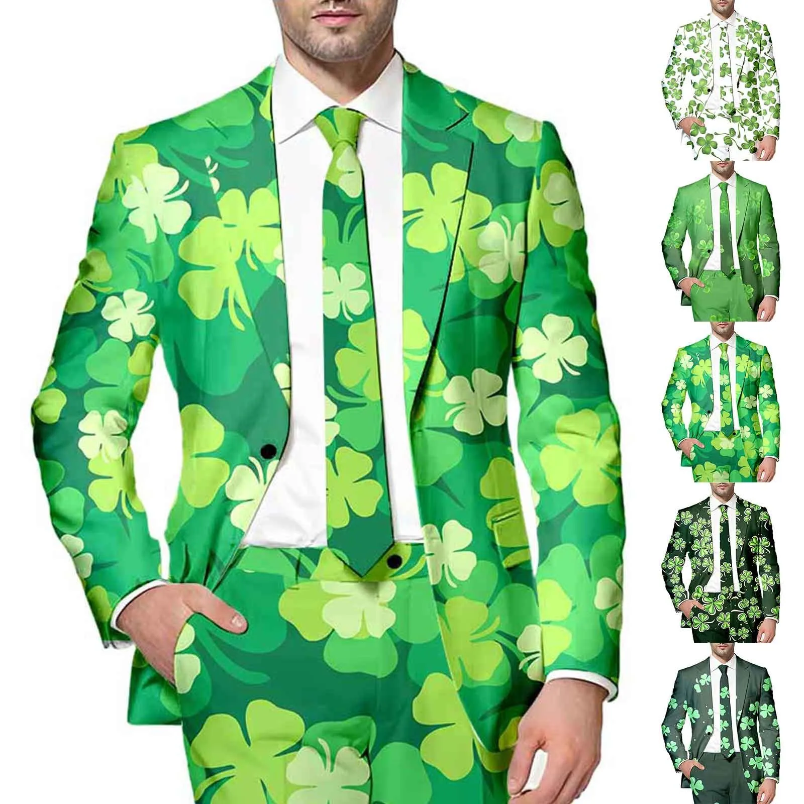 St. Patrick's Day Mens St. Patrick's Day Festive Style All Over Printed Four Leaf Jacket Graphic Green Carnival Festival