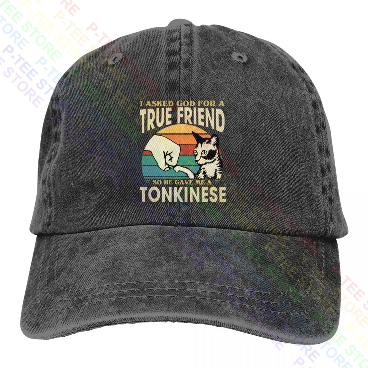 I Asked God For True Friend He Give Me Cornish Rex Cute Cat Washed Denim Baseball Cap Trucker Hats Trend