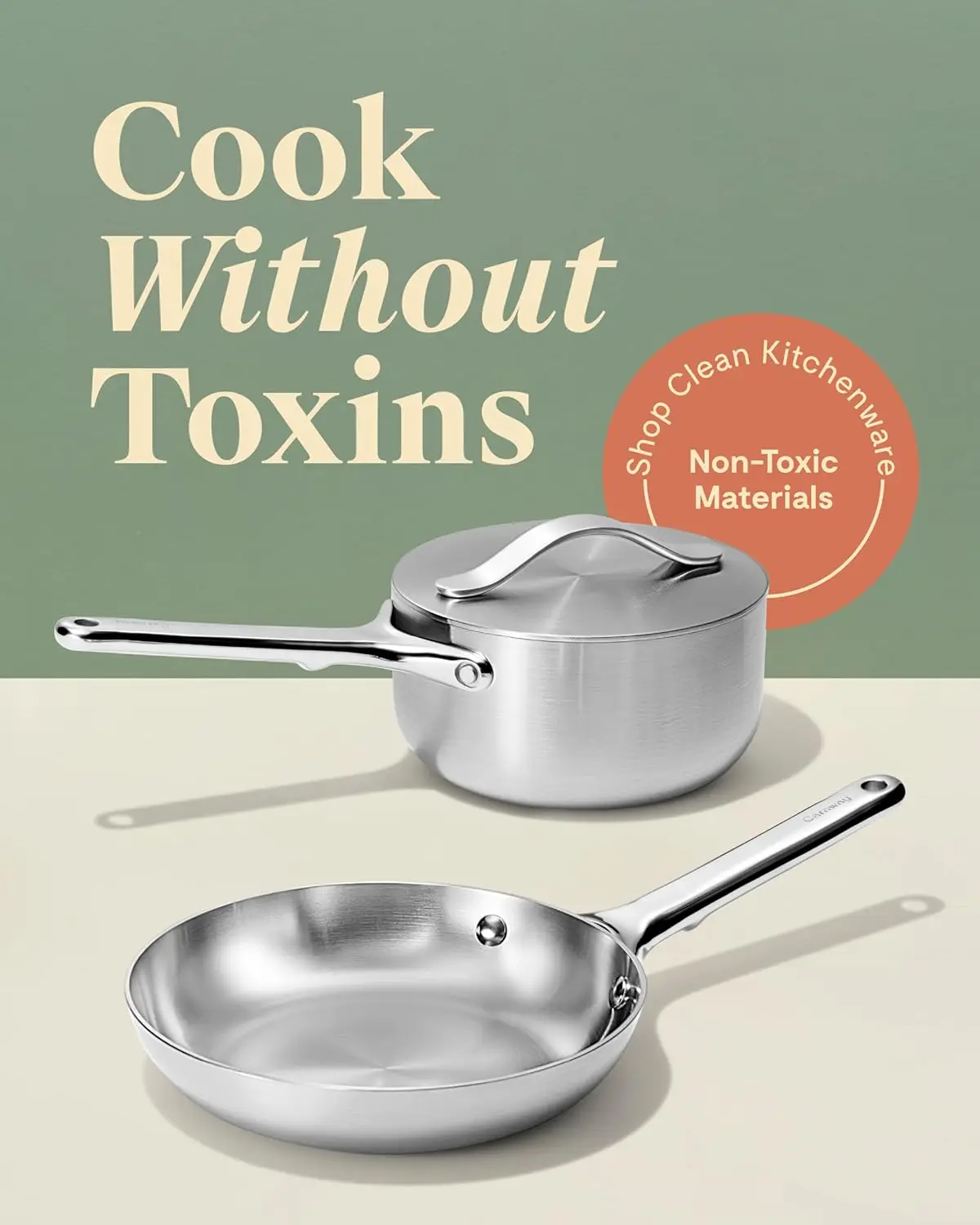 สแตนเลส Mini Duo - กระทะสแตนเลส 5 ชั้น (8 นิ้วและกระทะซอส (1.75 คิวที- เตาอบและเตาตั้งพื้นปลอดภัย - ปลอดสารพิษ PTFE และ PFOA