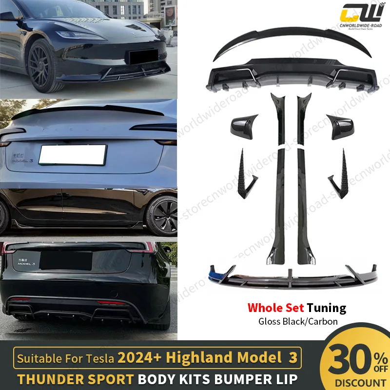 

For 2024+ Model 3 Highland Body Kit Sport Refresh Front Lip Bumper Side Lip Rear Spoiler Highland Model 3 Tuning Gloss Pattern