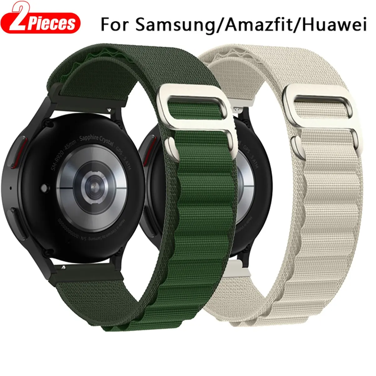 2pcs Strap For Samsung Galaxy Watch 5 Pro 4 3 Classic Active 2 Gear Nylon Alpine Loop Bracelet Huawei Watch GT 2 3 Band 20 22mm