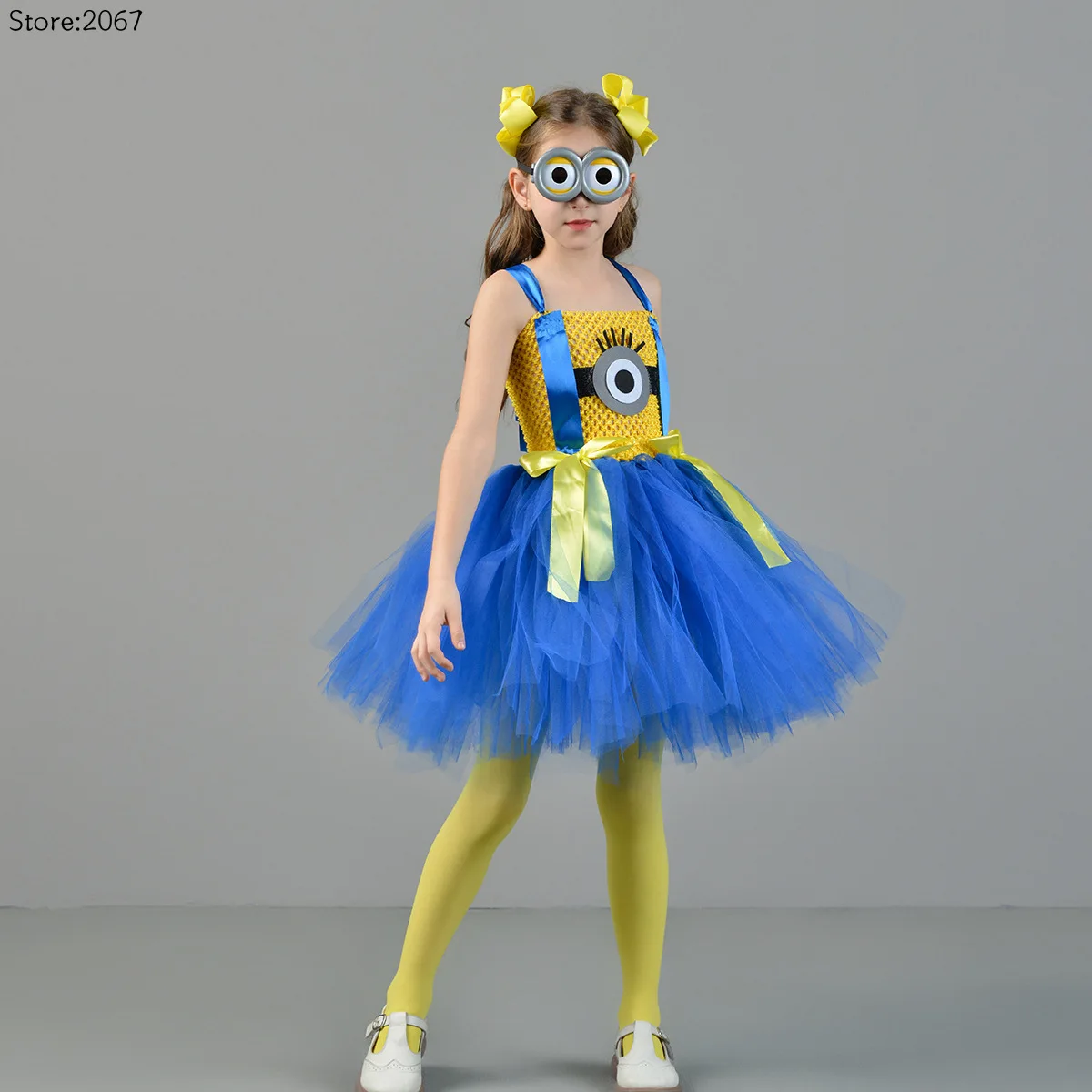 Purim 노란색 작은 남자 코스프레 의상 소녀를위한 코스프레 푹신한 치마 할로윈 키즈 파티 무대 공연 드레스 투투 스커트