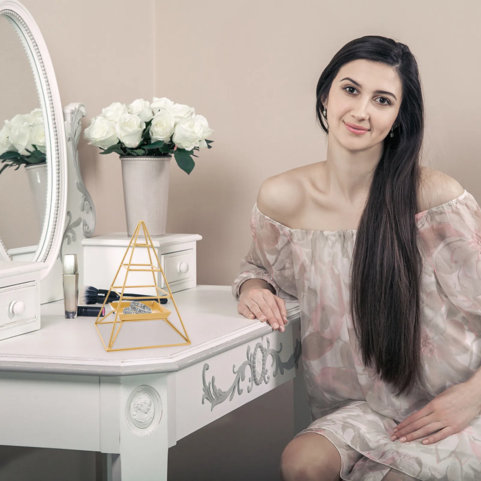 

1Pcs Gold Jewelry Stand Display Rack for Necklaces Earrings Bracelets Organizer Storage Holder Home Bedroom Dressing Table Decor