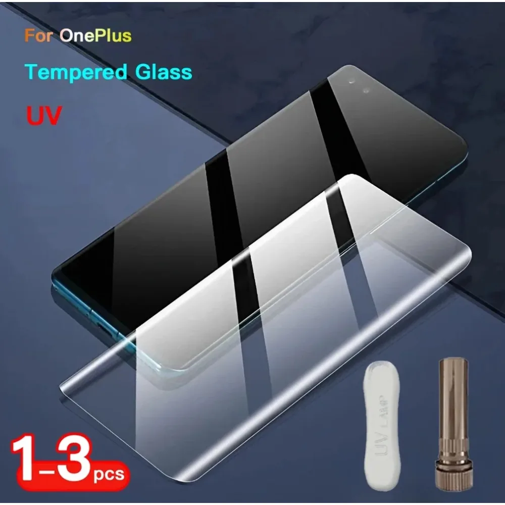 

1-3PCS UV Tempered Glass Protector for OnePlus 13 12 11 10 9 8 7 T Pro Full Surface Dust-free Coverage Film for OnePlus13 Screen