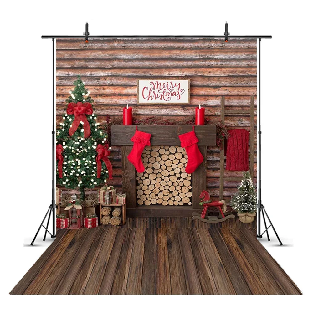 Christmas Wood Wall Backdrop Photography Winter Fireplace Background Decoration Adult Kids Girl Photo New Year Studio Photobooth