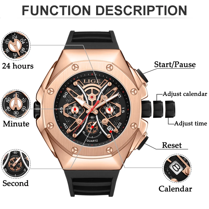 LIGE Mens Watches Top Brand Luxury Fashion Waterproof Watch For Men Silicone Sport Military Chronograph Wristwatch Montre Homme