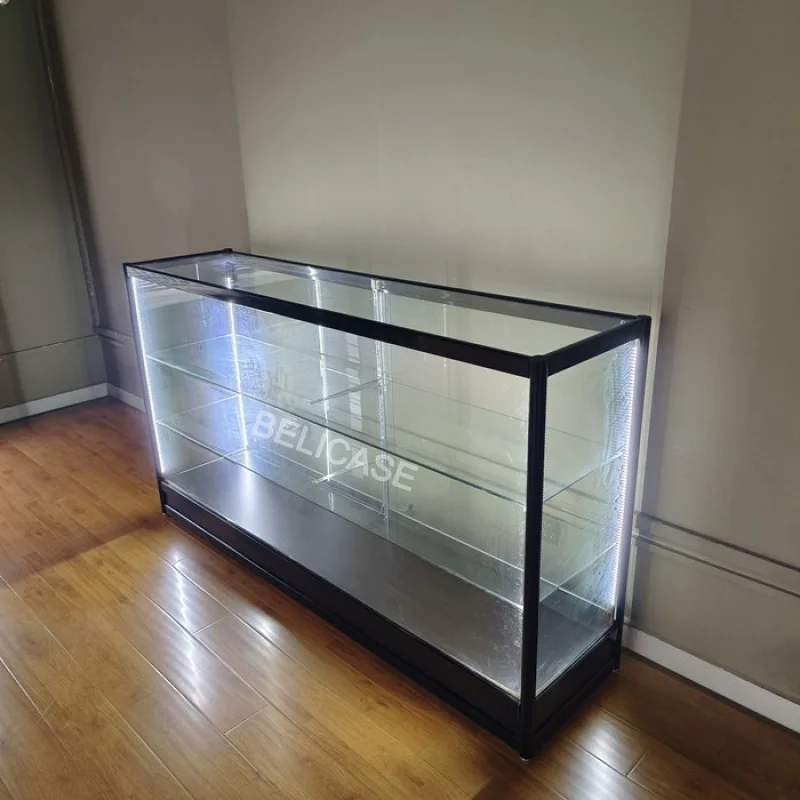 custom，Factory Price Wall Glass LED Display Cabinet Showcases Aluminum Smoking Shop Vitrines Showcases with Lock