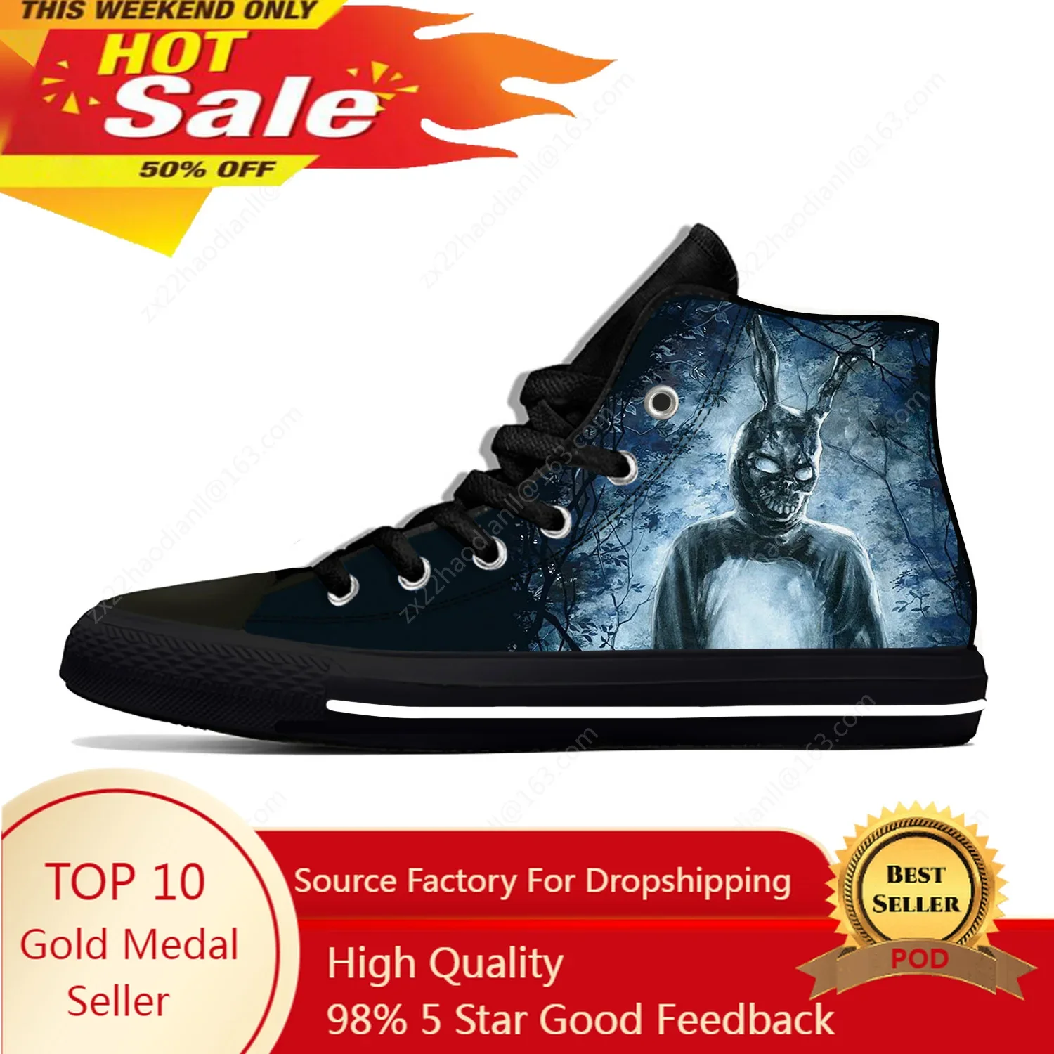 

Movie Donnie Darko Frank Bunny Horror Halloween Casual Cloth Shoes High Top Lightweight Breathable 3D Print Men Women Sneakers
