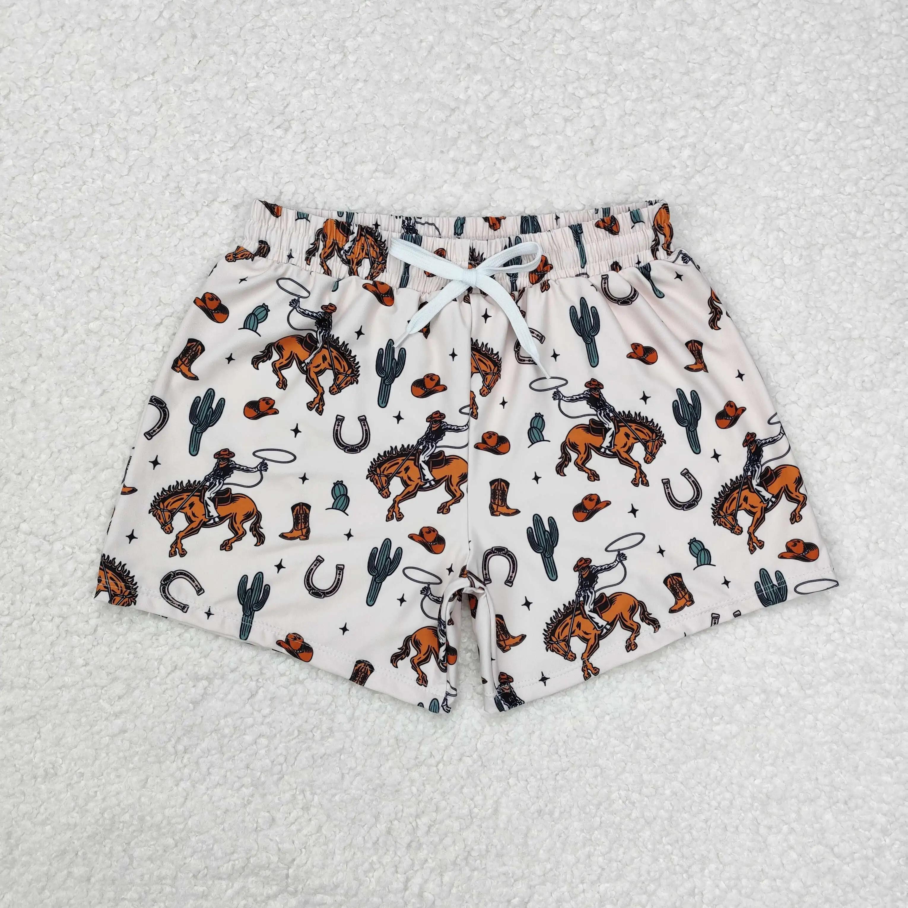 

New rts new baby boys swimming trunks wholesale boutique western style riding cactus pattern summer boys beach shorts