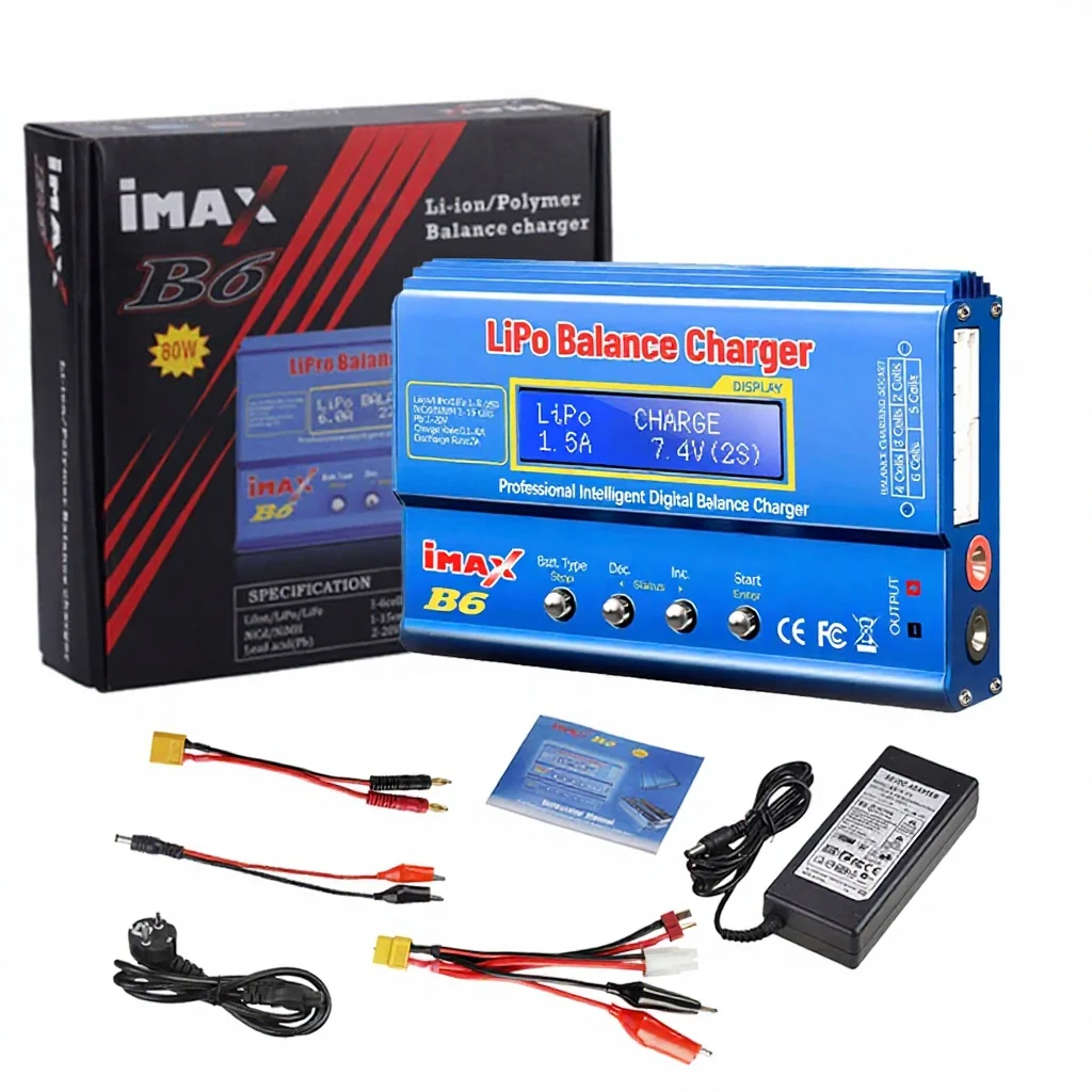 IMAX B6 80W Intelligent Digital LiPo Balance Charger & Discharger AC/DC Adapter for RC Cars
