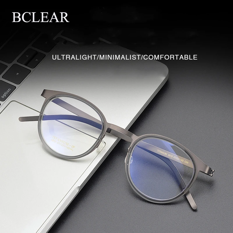BCLEAR Ultralight Pure Titanium Retro Men Women Glasses Frame Eyewear Round Eyeglasses Myopia Prescription Spectacles Fashion