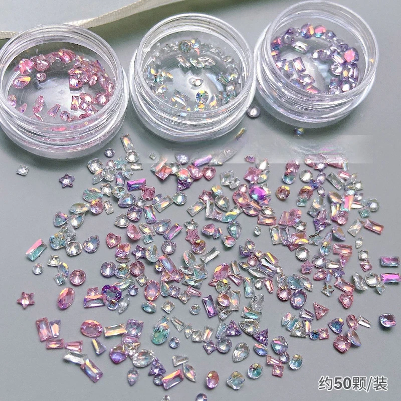 50pcs Mini Nail Zircon Plated Bottom Charming Sparkling Shaped Micro Zirconium Mixed Color Diamond Luxury Manicure Decorations