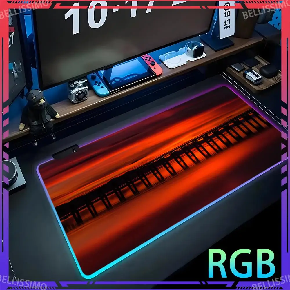 

Computer desk pad sunset Pad Luminous desk pad RGB anime pad desk accessories