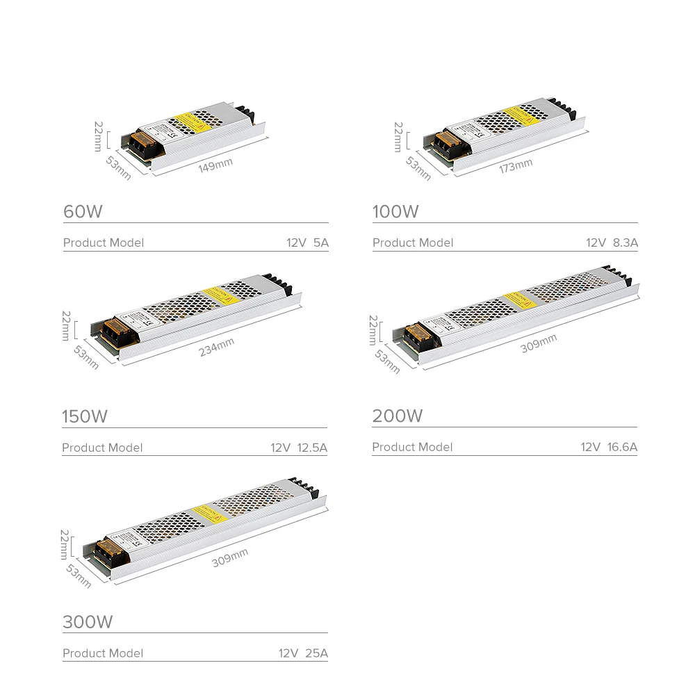 DC12V 24V Ultra Dunne Fcob Led Licht Voeding 60W 100W 150W 200W 300W transformator Adapter AC190V Naar 240V Driver Cob Led Strip