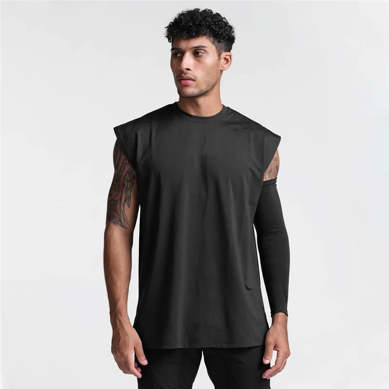 Custom LOGO Summer Loose Quick Dry Round Neck Wide Shoulder Vest Men's Shoulder Training Casual Sports Sleeveless T-Shirt