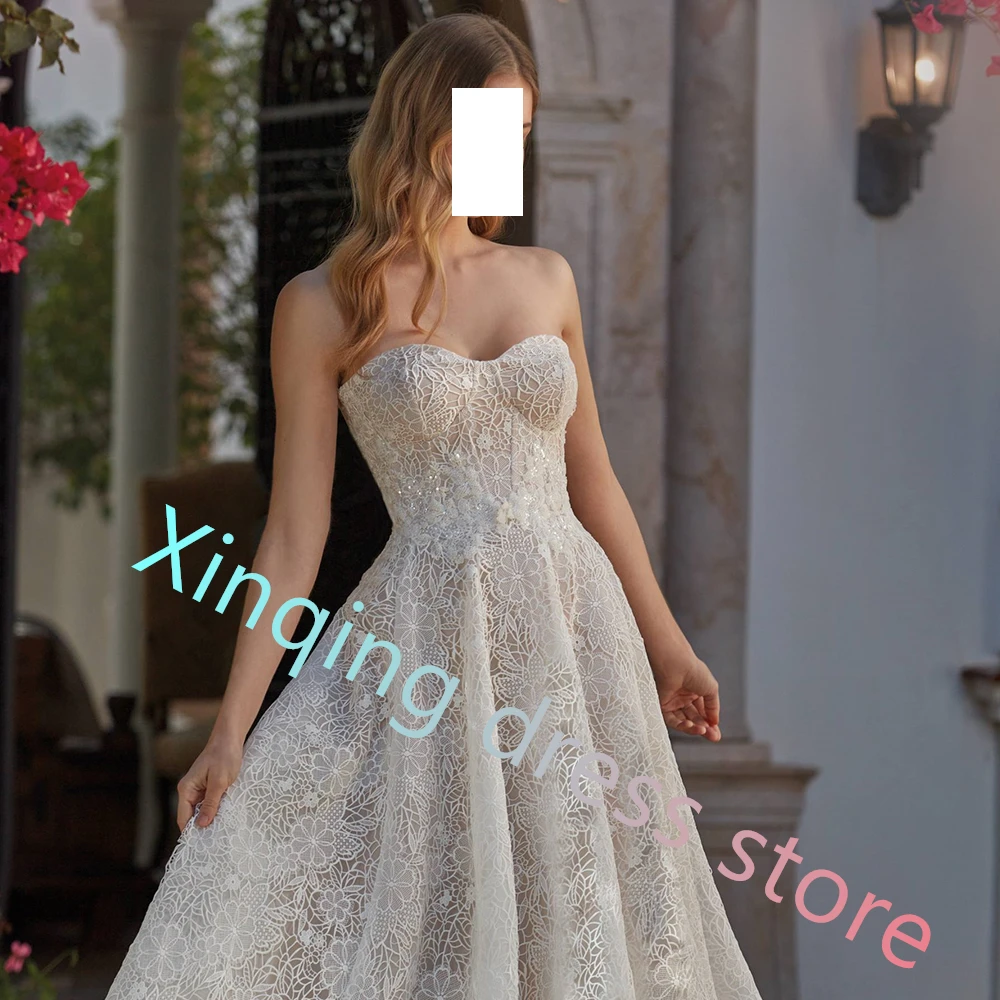 Vestido De Novia sin mangas con escote Corazón, traje moderno De encaje, largo hasta el suelo, línea A, hecho a medida, 2024