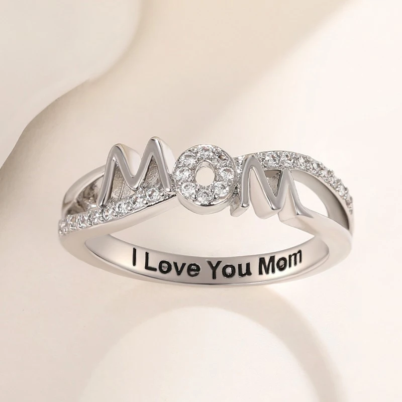 Huitan Dazzling Mom Rings with Cubic Zirconia Simple Stylish Anniversary Gift for Mother/Wife Fashion Women Rings Chic Jewelry