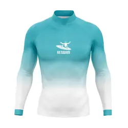 Nowy męski strój kąpielowy z długim rękawem wysypka straż Surf t shirt letni pływanie na plaży obcisłe Surf clothing UV skirsuit Rashguard