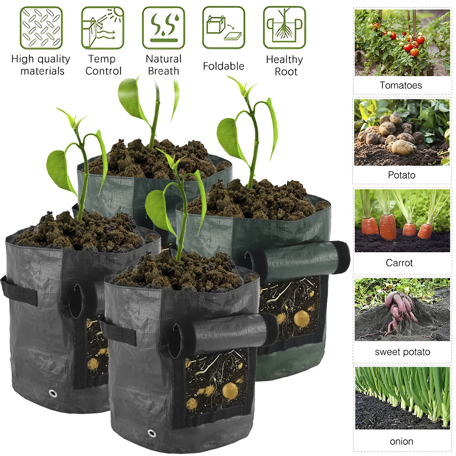 

2Pcs Potato Grow Bags 10 Gallon Reusable Garden Planting Bags with Sturdy Handles Plant Bags for Potato Tomato Vegetable/Flowers