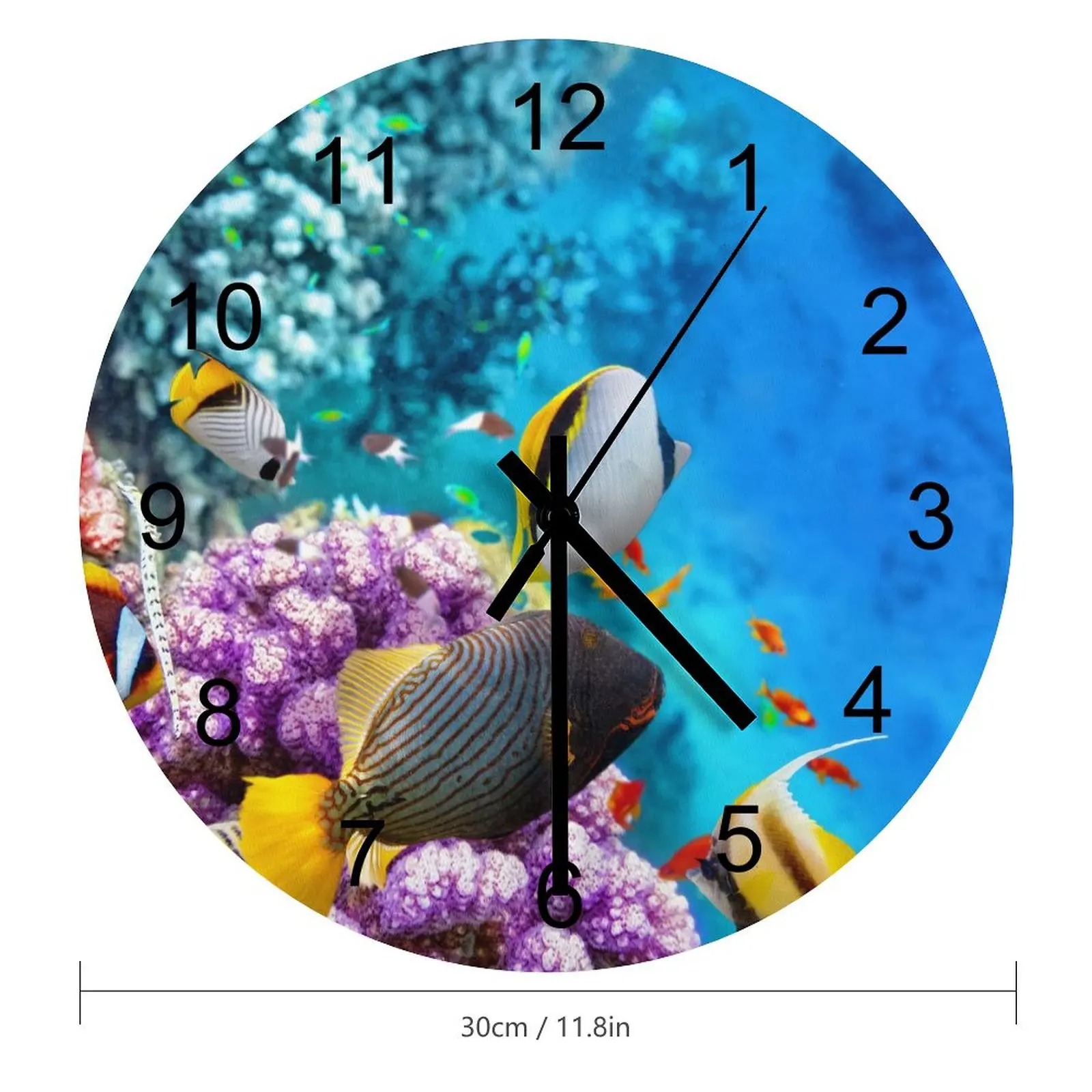 Dining Room Wall Clock Magnificent fish schools Clocks 12 inch Mute Wood Round Artistic 3D Display Nordic