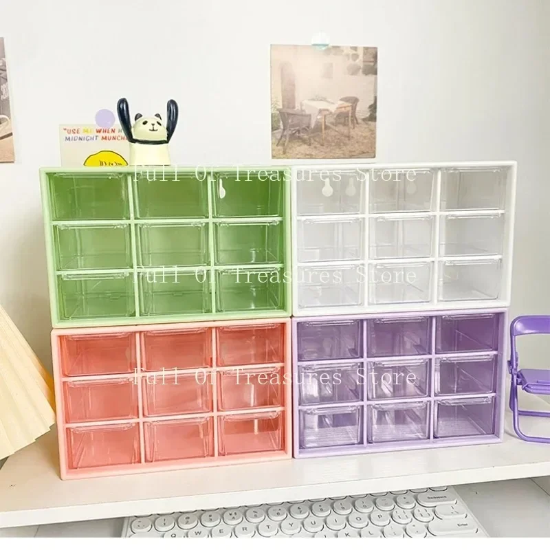 Desktop 9 Grid Storage Boxes Organizer Transparent Small Drawer Partitioned Student Desk Wall-mounted Sundries Storage Box Cute