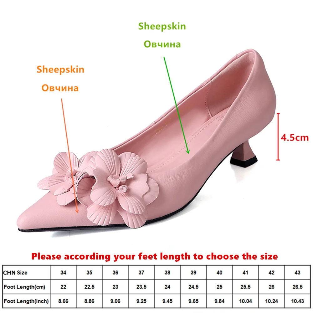 MILI-MIYA Popularity Sexy Pointed Toe Mid Heels Pumps Flower Genuine Leather Wedding Party Elegant Luxury Fashion Women Shoes