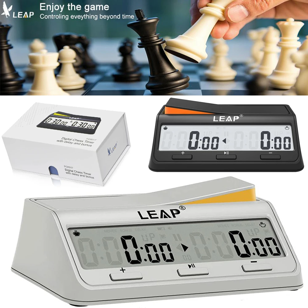 LEAP PQ9917 LEAP Reloj de ajedrez Temporizador de ajedrez digital avanzado para juegos de mesa y temporizador de ajedrez con alarma de cuenta regresiva de bonificación y retardo