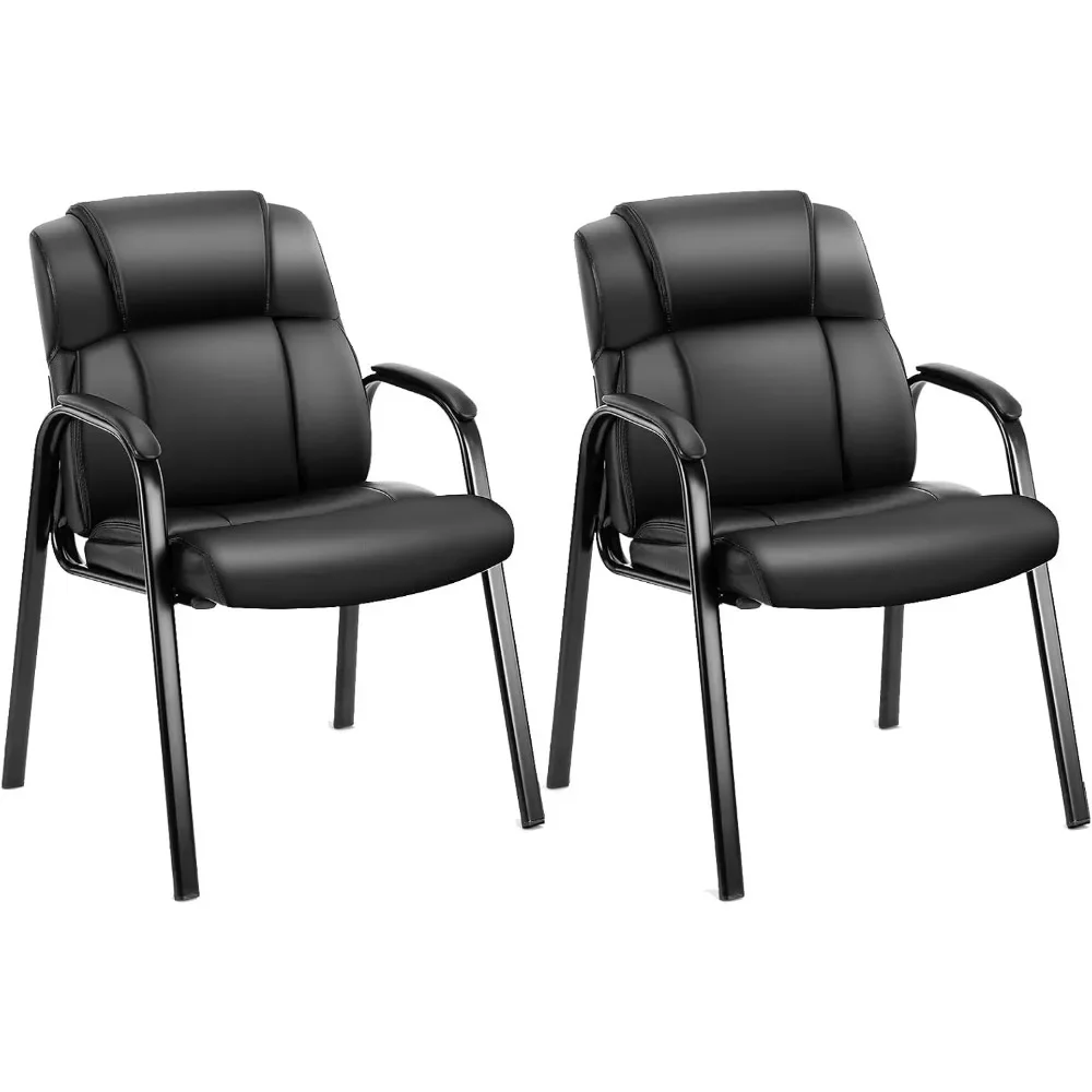 

Leather Waiting Room Chairs with Padded Arms Set of 2 - Executive Office Reception Guest Chair No Wheels for Conference Room