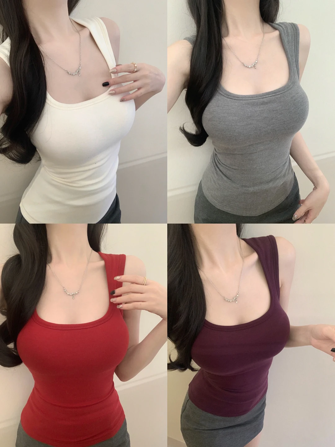 Stylish Small Strap Vest Women's Autumn Winter Suit Inner Beauty Back Bra Integrated Bottoming with Chest Pad Flocking Top