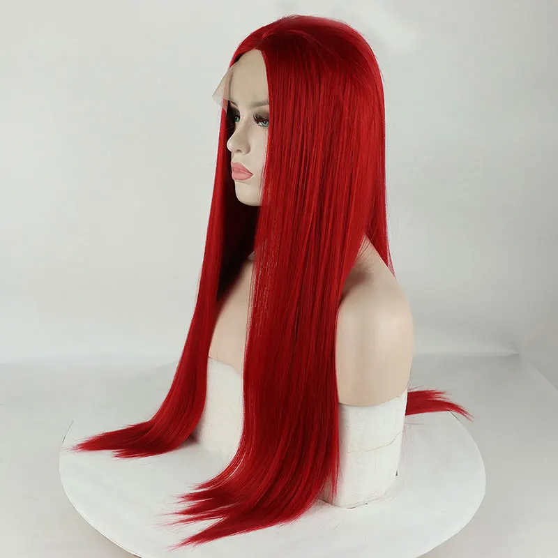 Bombshell Fire wig sintetis lurus merah 13x4 Lace Front wig tanpa lem kualitas tinggi serat rambut tahan panas untuk wig wanita putih