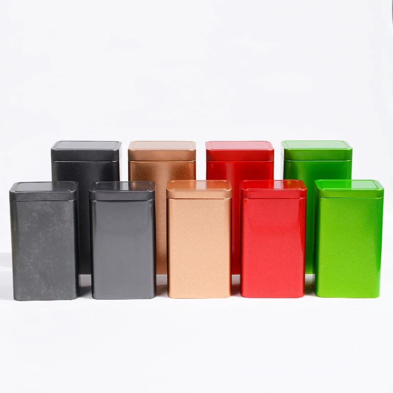 Solid Color Tinplate Tea Cans Metal Rectangular Iron Box Household Spices Medicinal Herbs Sealed Box Jewelry Gift Packaging Box