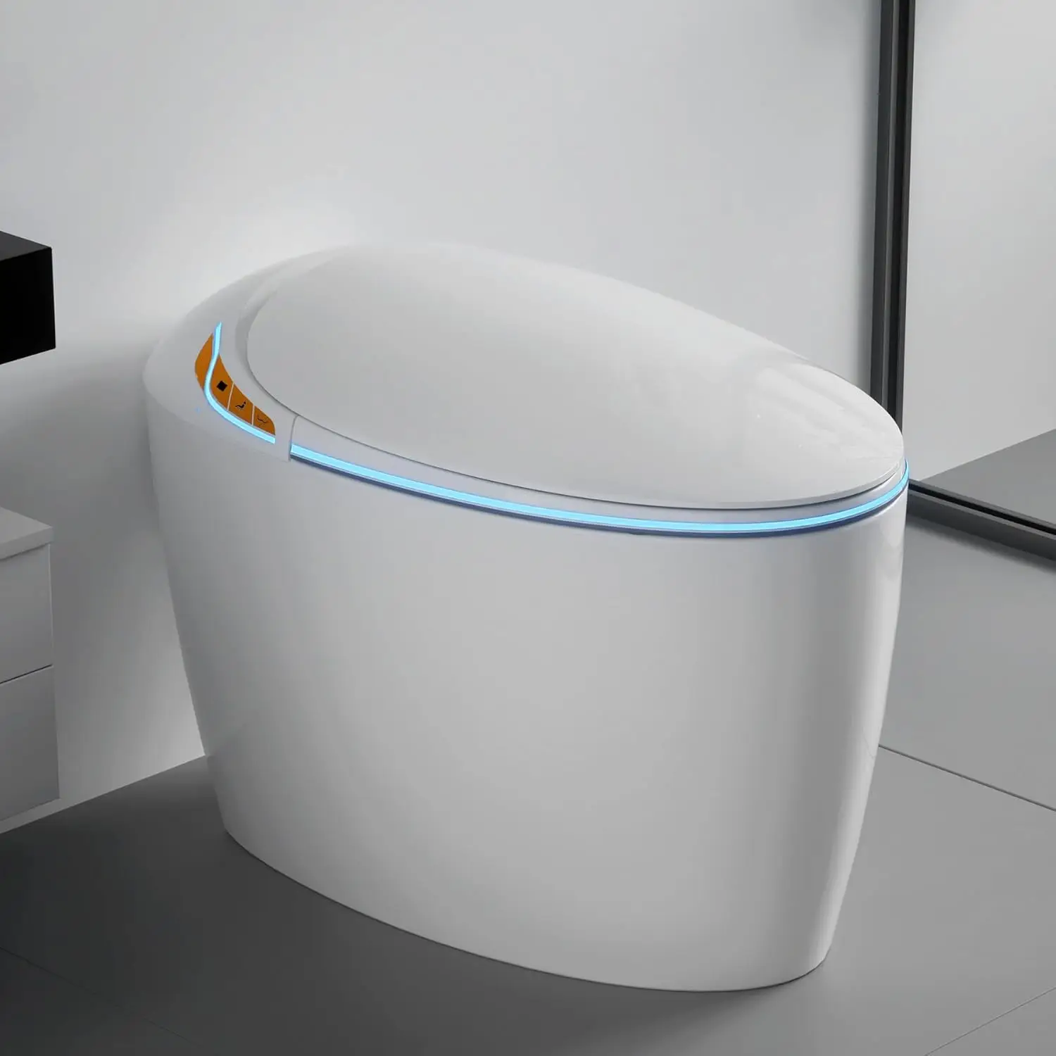 Winzo Luxury Smart Toilet With Bidet Seat, Elongated Egg Shaped Modern Design, Auto Open Auto Flush, Adjusted Heated Seat, Warm