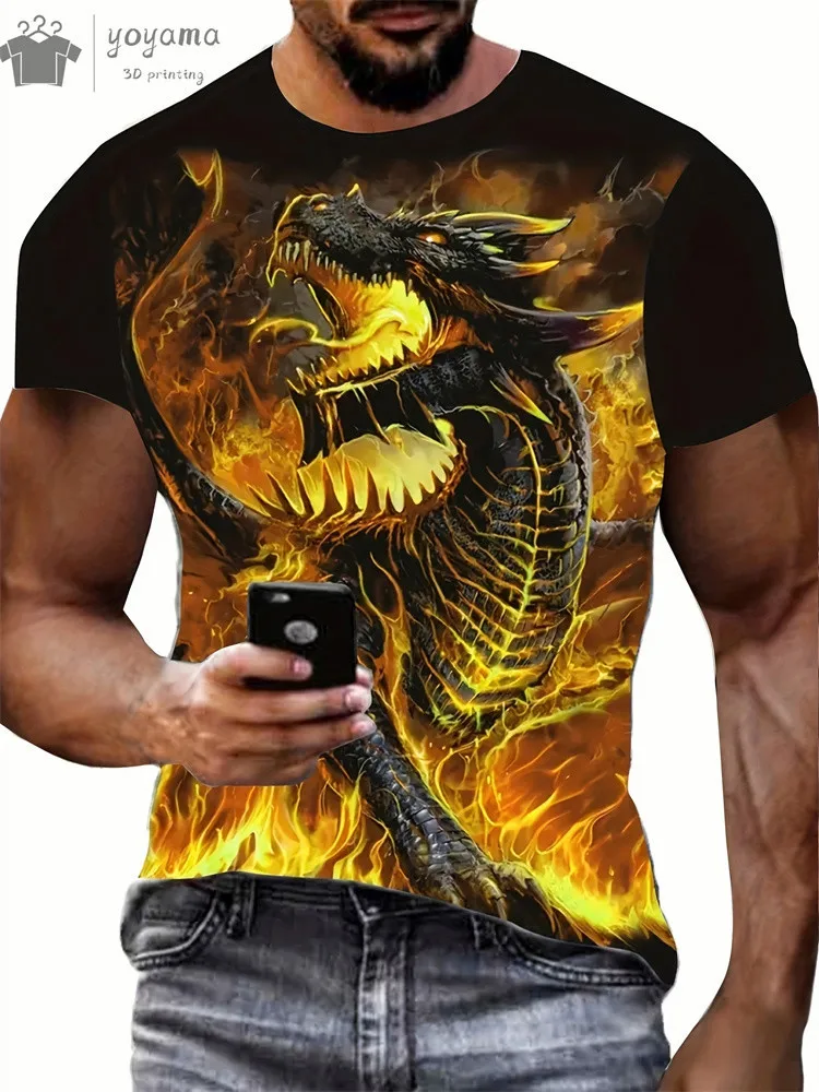 Fashion Personality Men T-Shirt Dragon Pattern 3D Printed Harajuku Street Short Sleeve O Neck T Shirts Oversized Tee Casual Tops